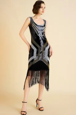 BABEYOND Flapper Dresses | Fringe<Art Deco Geometric Sequin Beaded Flapper Dress