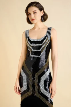 BABEYOND Flapper Dresses | Fringe<Art Deco Geometric Sequin Beaded Flapper Dress