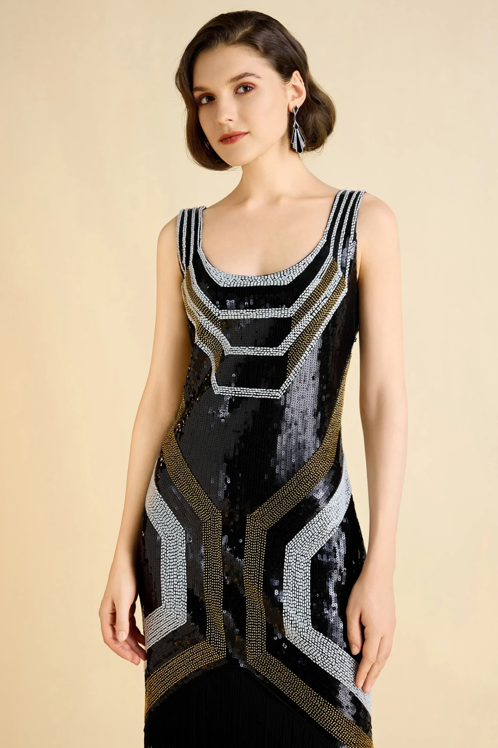 BABEYOND Flapper Dresses | Fringe<Art Deco Geometric Sequin Beaded Flapper Dress