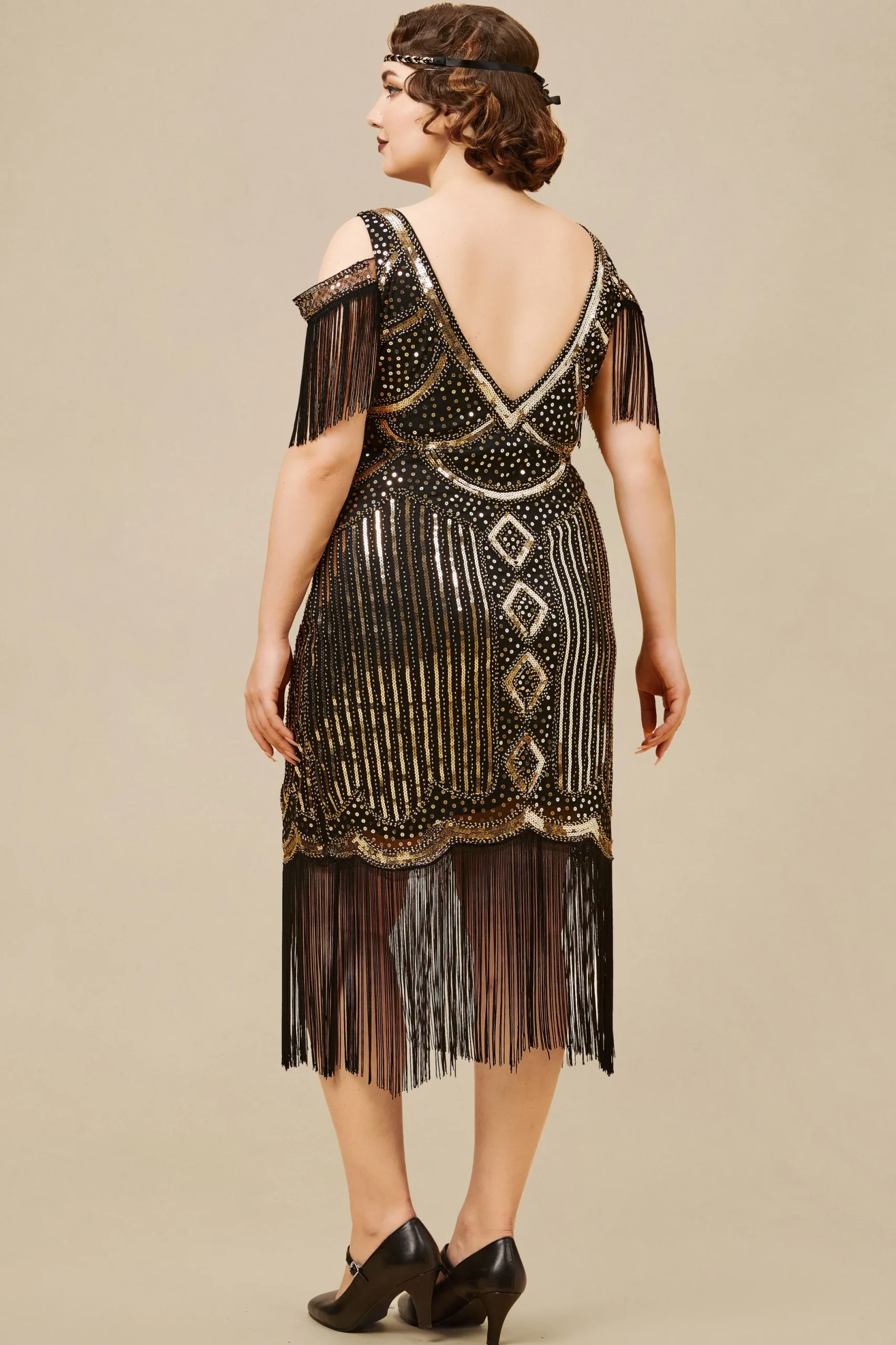 BABEYOND Plus Size<Beaded Off Shoulder Flapper Plus Size Dress