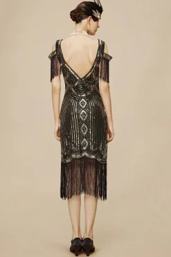 BABEYOND Flapper Dresses | Fringe<Beaded Off Shoulder Flapper Dress