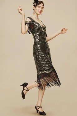 BABEYOND Flapper Dresses | Fringe<Beaded Off Shoulder Flapper Dress