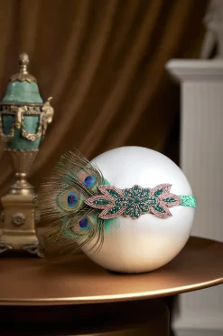 BABEYOND Feather<Beaded Peacock Shimmer Headpiece