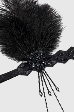 BABEYOND Chain<Beaded Rhinestone Floral Feather Headband
