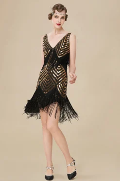 BABEYOND Plus Size<Beaded Sequin V-Neck Mini Plus Size Dress