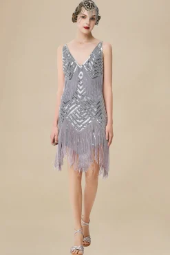 BABEYOND Flapper Dresses | Fringe<Beaded Sequin V-Neck Mini Dress
