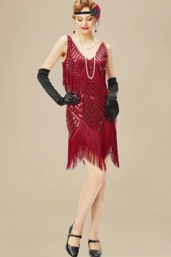 BABEYOND Flapper Dresses | Fringe<Beaded Sequin V-Neck Mini Dress
