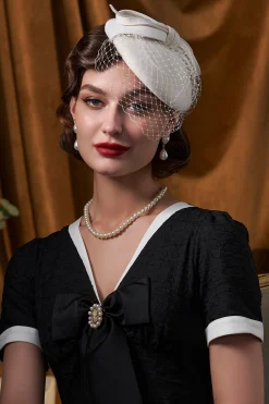 BABEYOND Lady<Elegant Bow Knot Pillbox Veil Fascinator