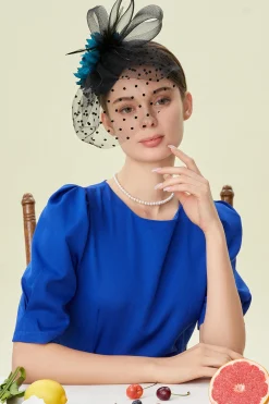 BABEYOND Fascinators<Elegant Floral Feather Pillbox Veil Fascinator