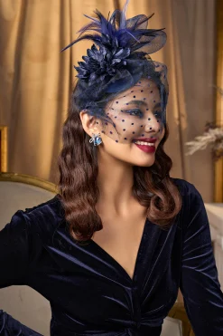 BABEYOND Fascinators<Elegant Floral Feather Pillbox Veil Fascinator