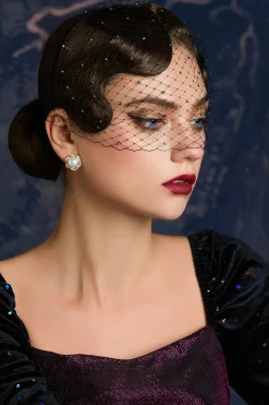 BABEYOND Fascinators | Vintage<Elegant Mesh Veil Beaded Fascinator