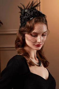 BABEYOND Fascinators<Elegant Rhinestones Feather Mesh Veil Fascinator