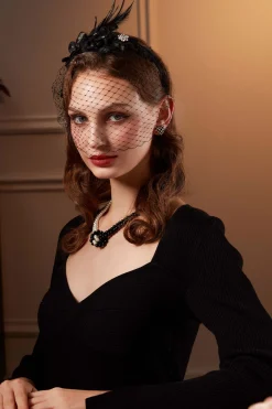 BABEYOND Fascinators<Elegant Rhinestones Feather Mesh Veil Fascinator