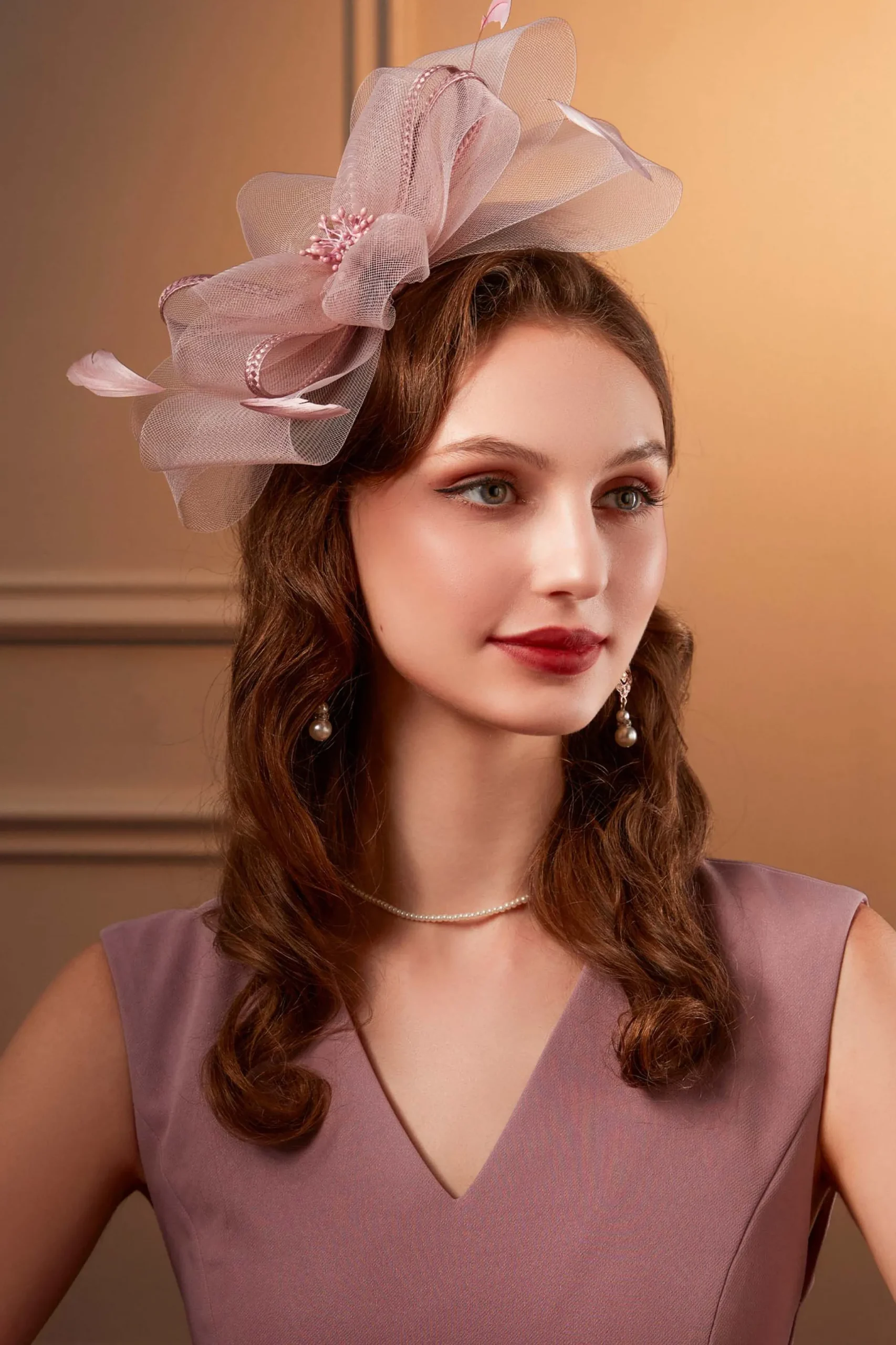 BABEYOND Fascinators<Elegant Ribbon Feather Kentucky Fascinator