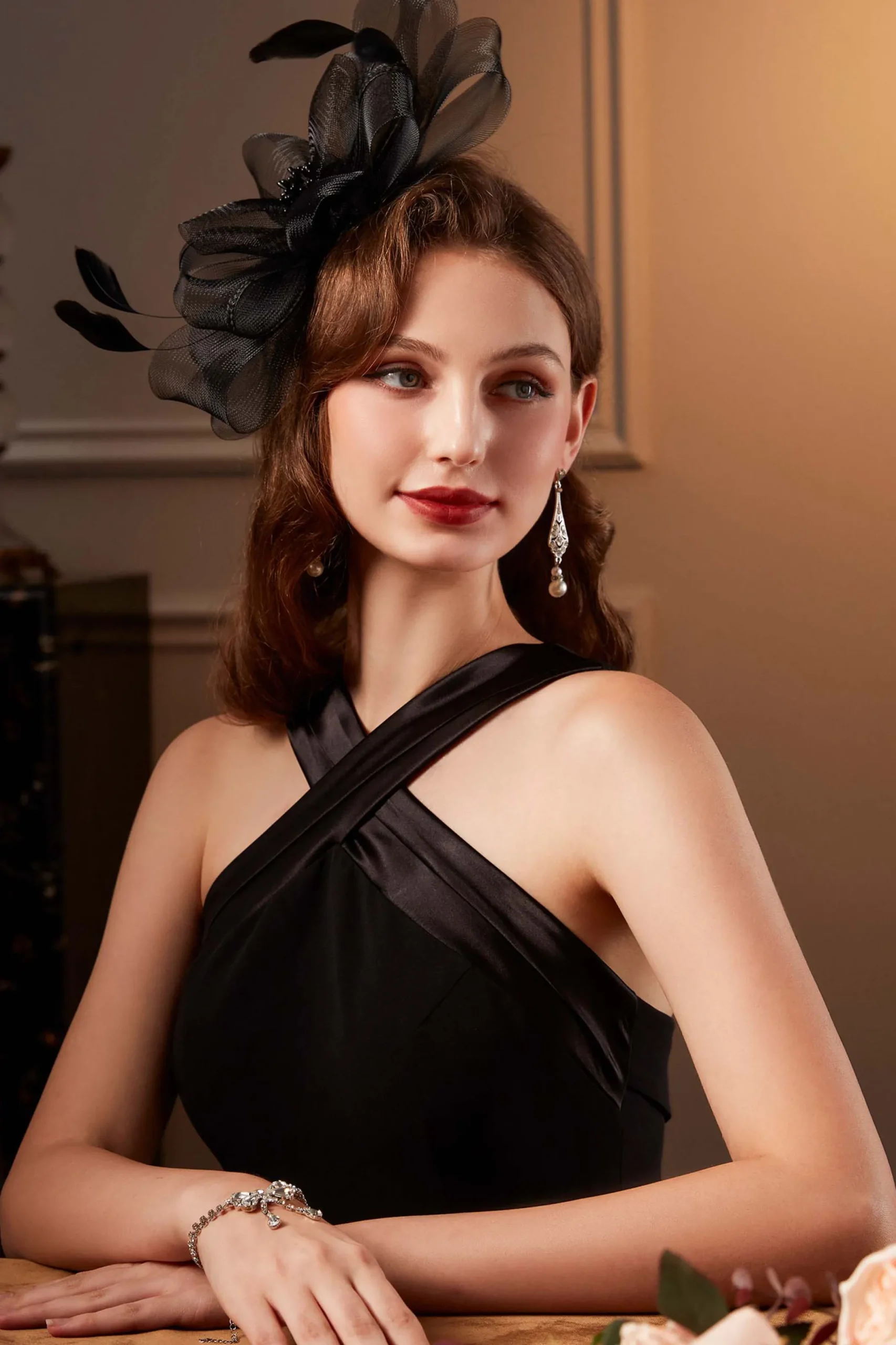 BABEYOND Fascinators<Elegant Ribbon Feather Kentucky Fascinator