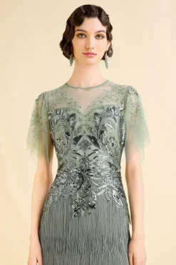 BABEYOND Flapper Dresses | Wedding Dresses<Exquisite Floral Fringe Flapper Dress