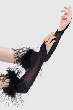 BABEYOND Gloves<19'' Finger Loop Satin Feather Gloves