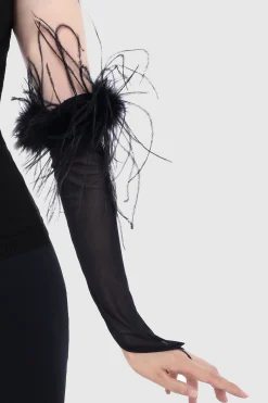BABEYOND Gloves<19'' Finger Loop Satin Feather Gloves