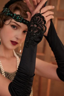 BABEYOND Gloves | Flapper<15'' Finger Loop Satin Stretchy Gloves