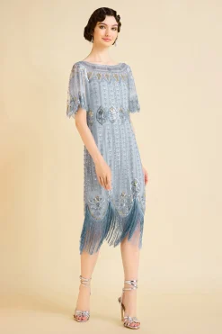 BABEYOND Flapper Dresses | Wedding Dresses<Floral Contrast Beaded Fringe Flapper Dress