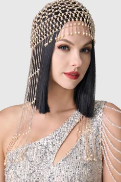 BABEYOND Rhinestone | Rhinestone<Fully Beaded Pearl Flapper Tassel Cap