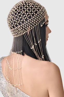 BABEYOND Rhinestone | Rhinestone<Fully Beaded Pearl Flapper Tassel Cap
