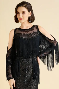 BABEYOND Flapper Dresses | Fringe<Glamorous Off-Shoulder Beaded Fringe Flapper Dress