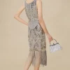 BABEYOND Fringe | Sequin<Glitter Sequin V-Neck Art Deco Slip Dress