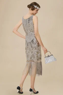 BABEYOND Fringe | Sequin<Glitter Sequin V-Neck Art Deco Slip Dress