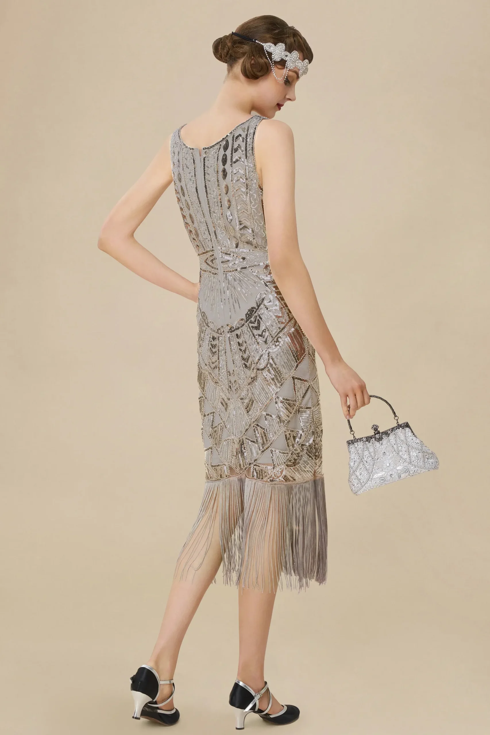 BABEYOND Fringe | Sequin<Glitter Sequin V-Neck Art Deco Slip Dress