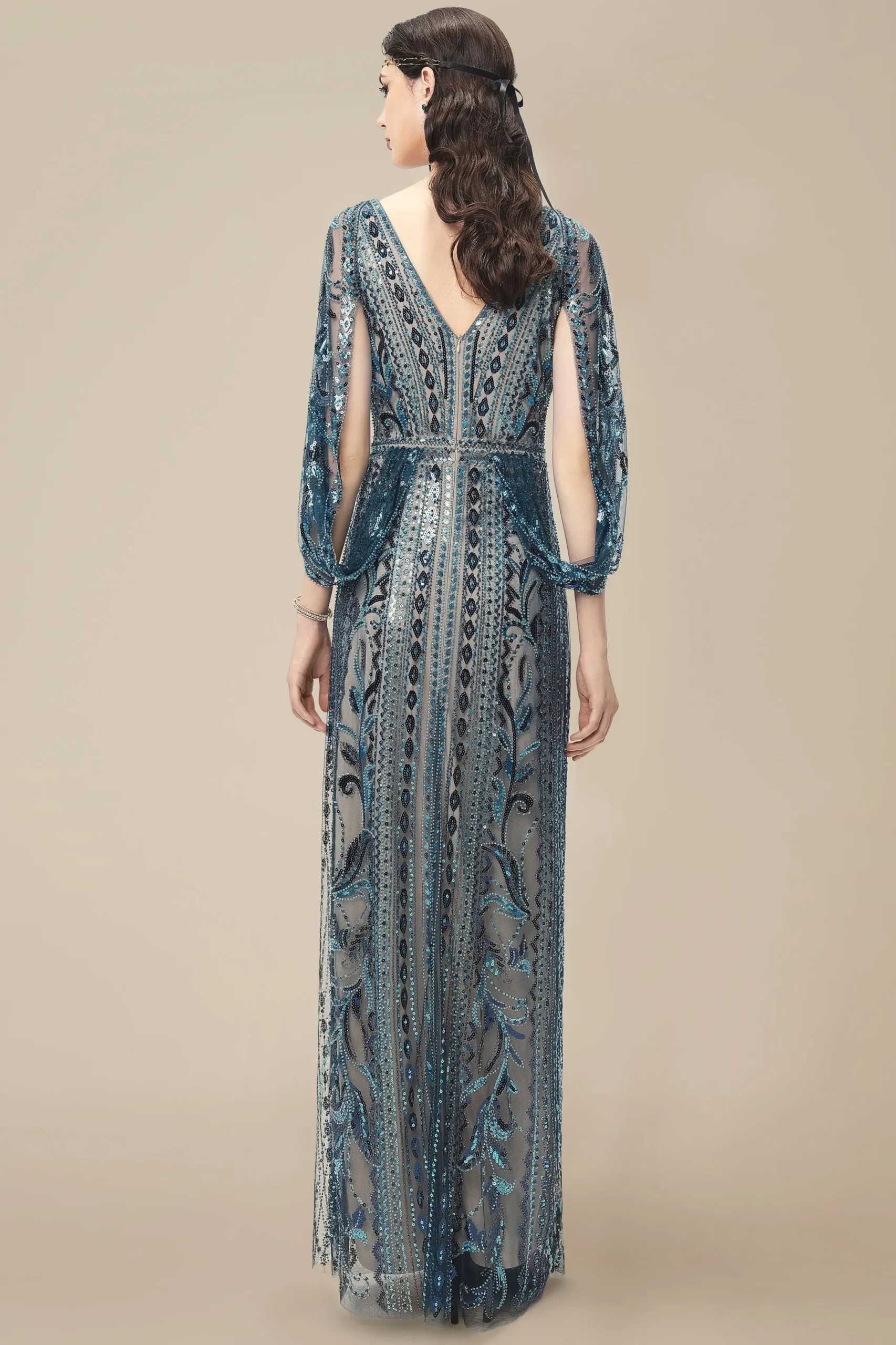 BABEYOND Evening Dresses | Formal Dresses<Glittering Sheer-Sleeve Sequined Evening Gown