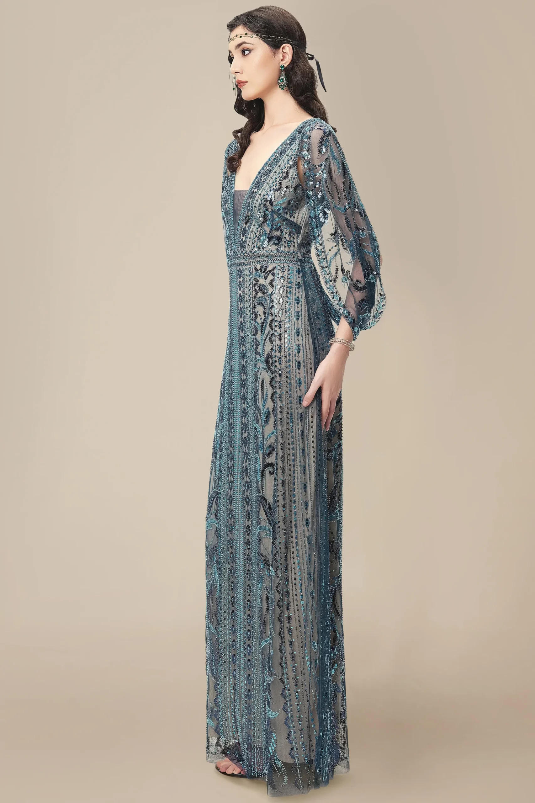 BABEYOND Evening Dresses | Formal Dresses<Glittering Sheer-Sleeve Sequined Evening Gown