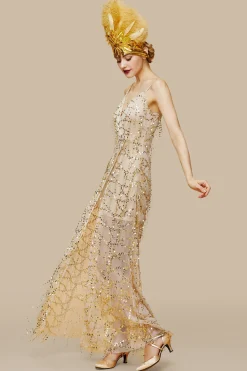 BABEYOND Evening Dresses | Sequin<High Slit Glittering Sequin Strappy Dress