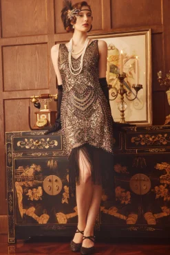 BABEYOND Flapper Dresses | Fringe<Iridescent Beaded V-Neck Prom Dress