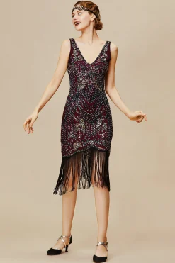 BABEYOND Flapper Dresses | Fringe<Iridescent Beaded V-Neck Prom Dress