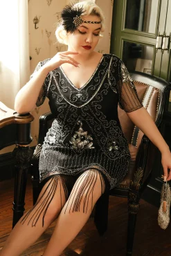 BABEYOND Flapper Dresses | Plus Size<Irregular Fringe Gatsby Plus Dress