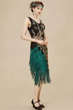 BABEYOND Flapper Dresses | Festivals<Irregular Tassel Hem Peacock Dress