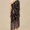 BABEYOND Fringe | Party<La Revue Nègre Feather Sequins Evening Gown