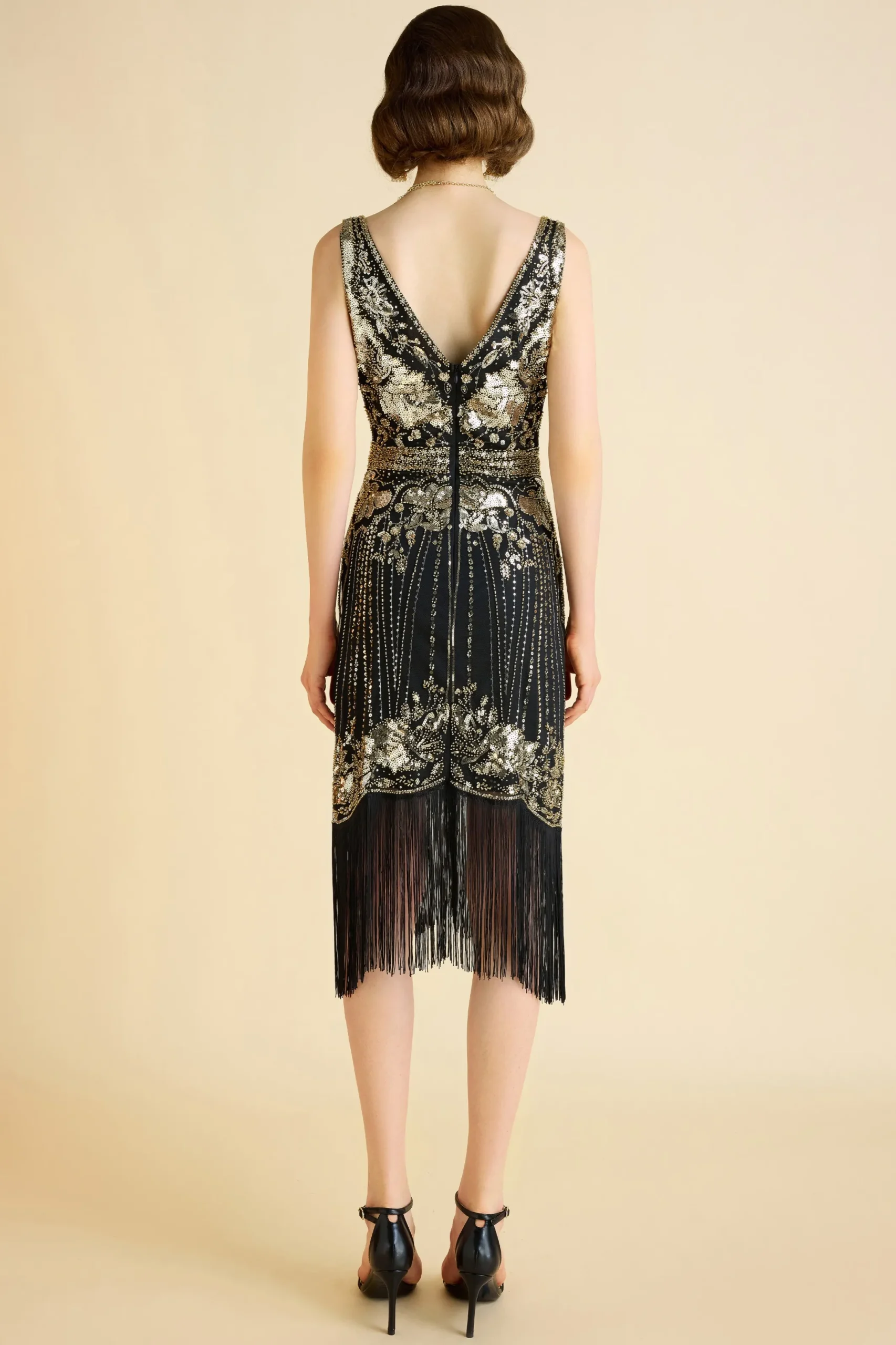 BABEYOND Flapper Dresses | Plus Size<Opulent Floral Beaded Fringe Flapper Dress