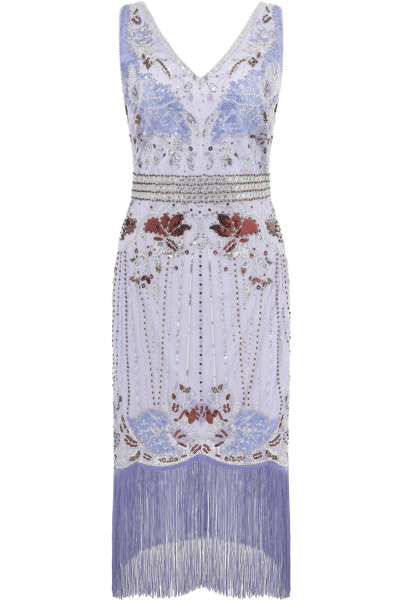 BABEYOND Flapper Dresses | Plus Size<Opulent Floral Beaded Fringe Flapper Dress