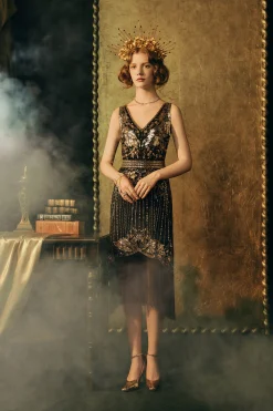 BABEYOND Flapper Dresses | Plus Size<Opulent Floral Beaded Fringe Flapper Dress