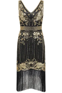 BABEYOND Flapper Dresses | Plus Size<Opulent Floral Beaded Fringe Flapper Dress