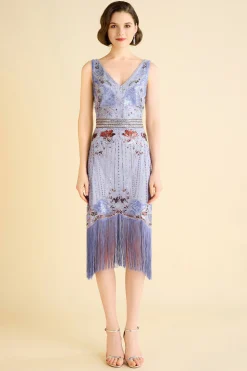 BABEYOND Flapper Dresses | Plus Size<Opulent Floral Beaded Fringe Flapper Dress