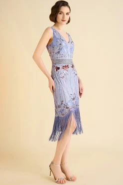 BABEYOND Flapper Dresses | Plus Size<Opulent Floral Beaded Fringe Flapper Dress