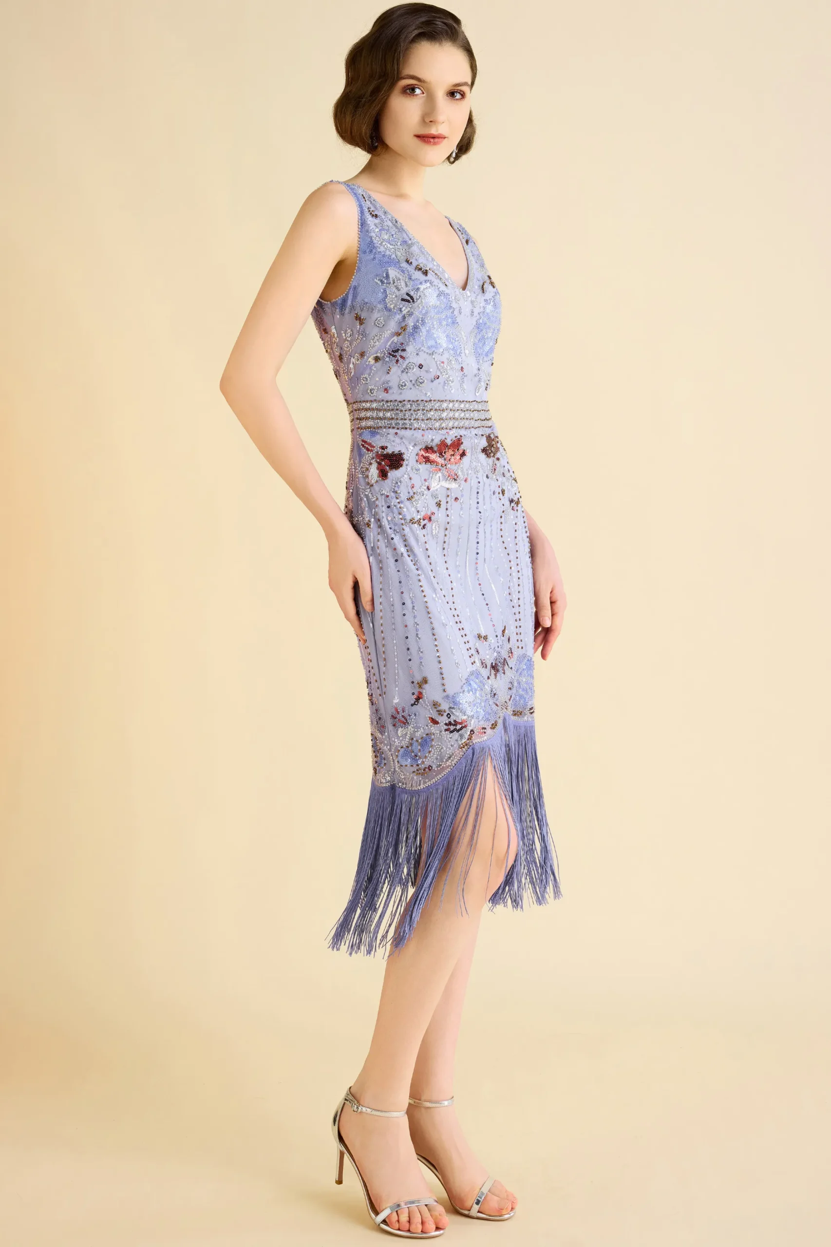 BABEYOND Flapper Dresses | Plus Size<Opulent Floral Beaded Fringe Flapper Dress