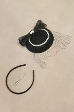 BABEYOND Fascinators<Pearl Studded Veil Feather Pillbox Fascinator