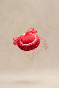 BABEYOND Fascinators<Pearl Studded Veil Feather Pillbox Fascinator