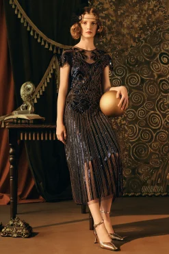 BABEYOND Flapper Dresses | Sequin<Retro Contrast Floral Bead Flapper Dress