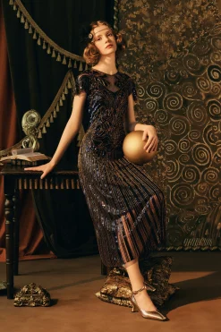 BABEYOND Flapper Dresses | Sequin<Retro Contrast Floral Bead Flapper Dress