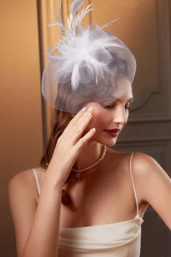 BABEYOND Fascinators<Retro Mesh Feather Beaded Fascinator